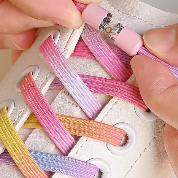 Pearl Light No Tie Elastic Shoelaces with Colorful Buckle