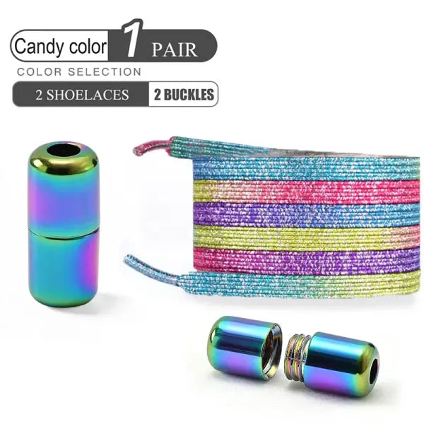 Pearl Light No Tie Elastic Shoelaces with Colorful Buckle - candy