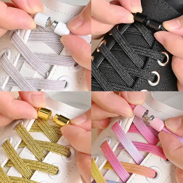 Pearl Light No Tie Elastic Shoelaces with Colorful Buckle