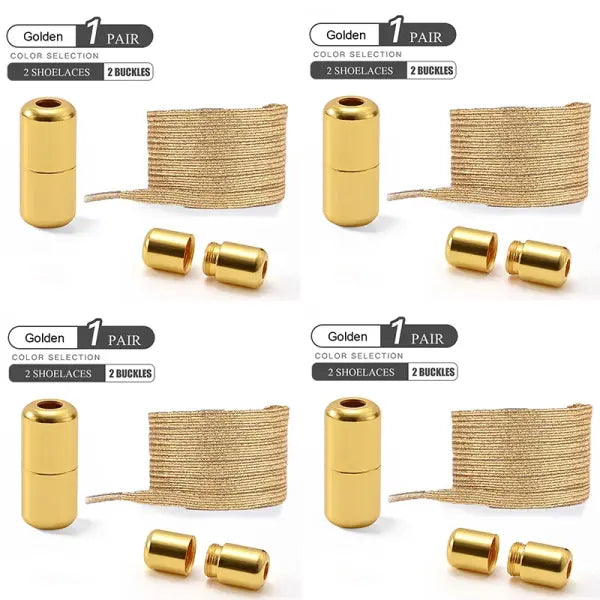 Pearl Light No Tie Elastic Shoelaces with Colorful Buckle - 4pairs-Golden