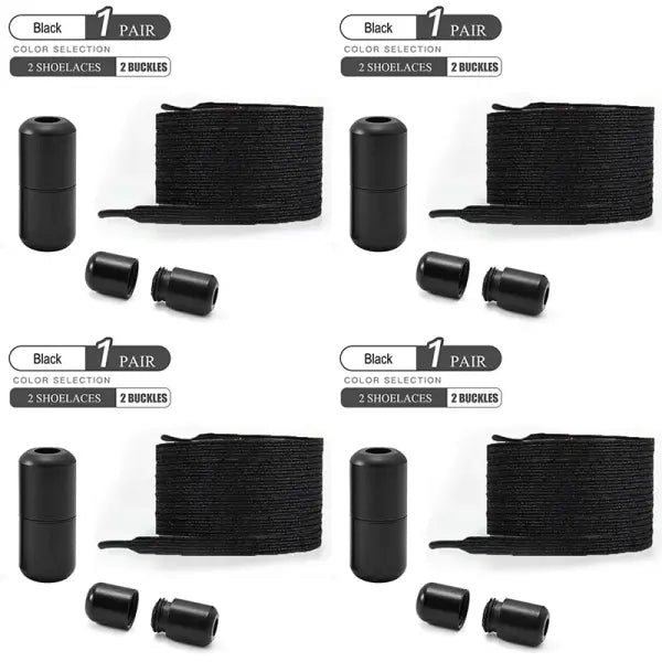 Pearl Light No Tie Elastic Shoelaces with Colorful Buckle - 4pairs-Black