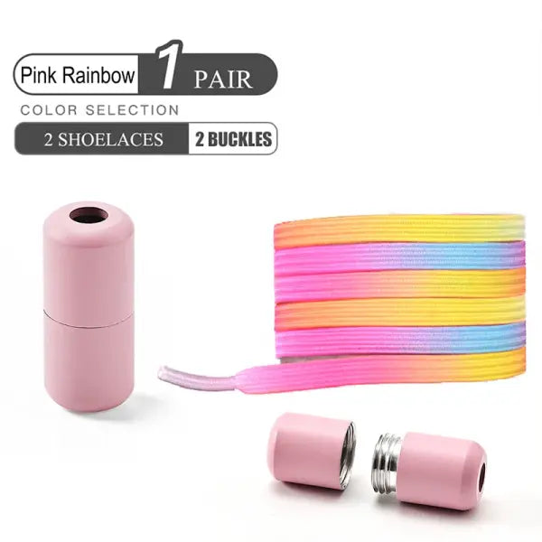 Pearl Light No Tie Elastic Shoelaces with Colorful Buckle - Pink Rainbow