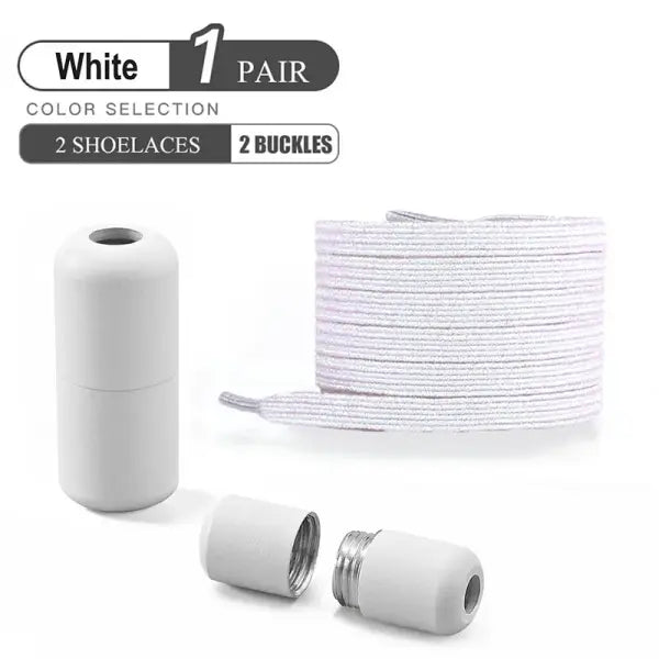 Pearl Light No Tie Elastic Shoelaces with Colorful Buckle - white