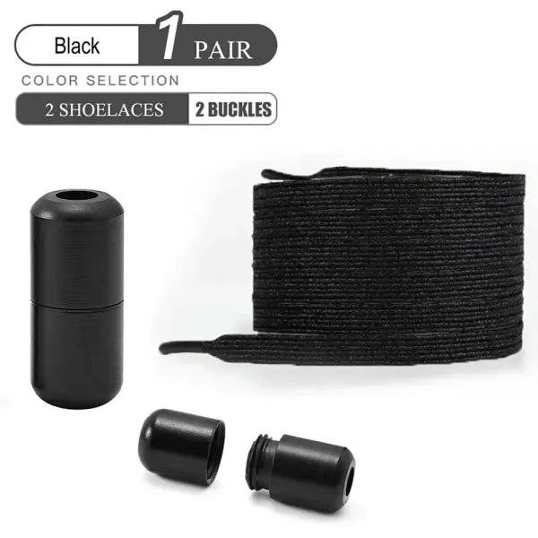 Pearl Light No Tie Elastic Shoelaces with Colorful Buckle - black