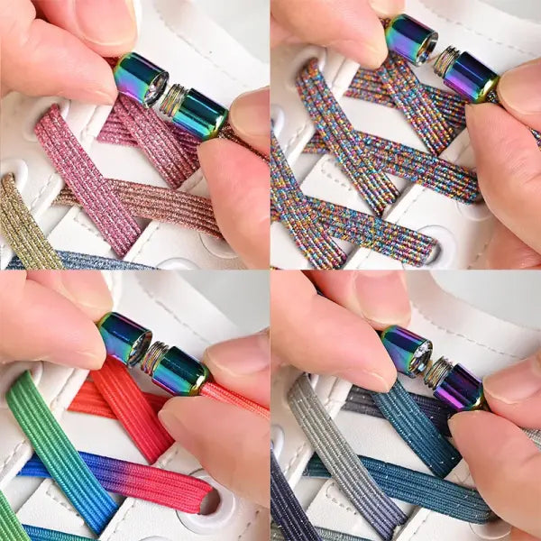 Pearl Light No Tie Elastic Shoelaces with Colorful Buckle