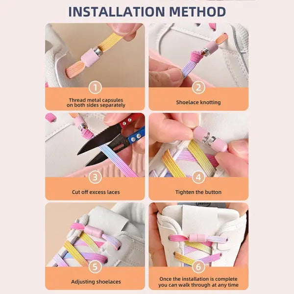 Pearl Light No Tie Elastic Shoelaces with Colorful Buckle