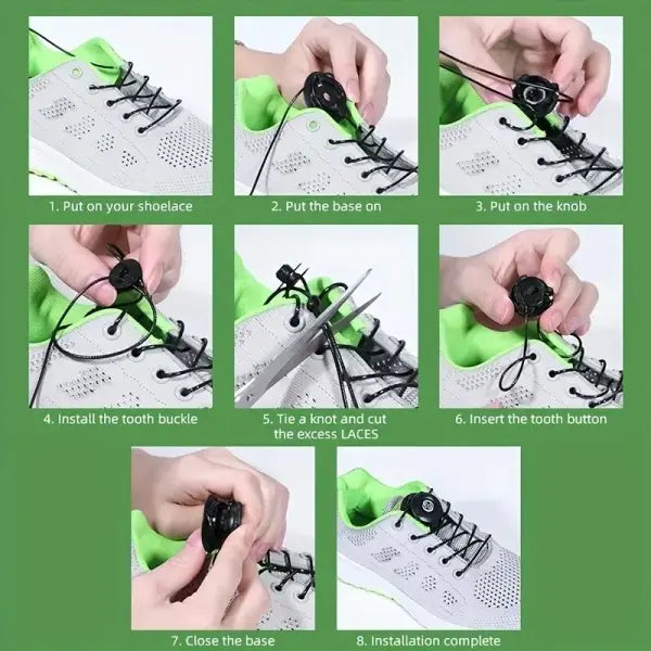 1 Pair Adjustable Automatic Buckle Lazy Laces: Universal No-Tie Quick-Lock Shoelaces - Black