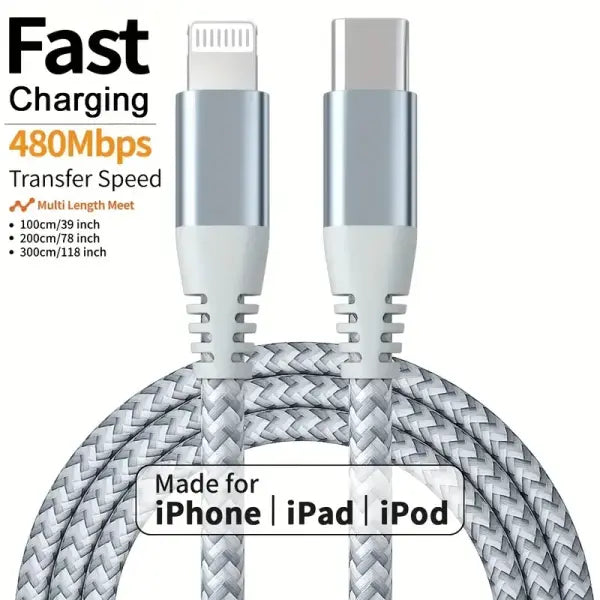 1PC 2PCS MFi Certified Fast Cable durable Nylon Braided Cord USB C to Lightning Cable Fast Charging Data for iPhone 14