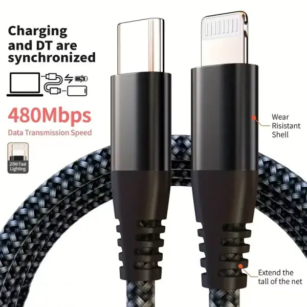 1PC 2PCS MFi Certified Fast Cable durable Nylon Braided Cord USB C to Lightning Cable Fast Charging Data for iPhone 14