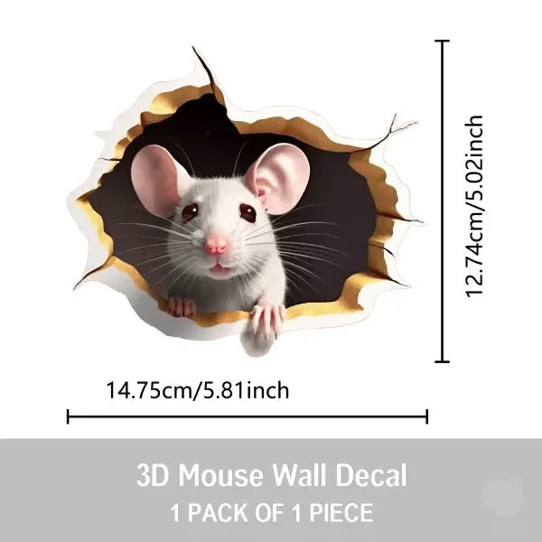 1PC 3D effect personalized mouse hole sticker reading white mouse flower branch mouse cute animal random sticker home