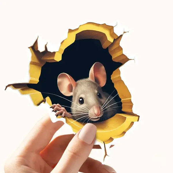 1PC 3D effect personalized mouse hole sticker reading white mouse flower branch mouse cute animal random sticker home
