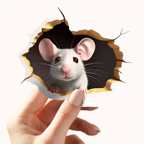 1PC 3D effect personalized mouse hole sticker reading white mouse flower branch mouse cute animal random sticker home