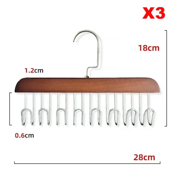Multi-functional Bra & Tie Hanger: Sturdy 8-Tier Wardrobe Organizer for Camisoles & Belts - Vintage Color x3pcs