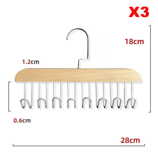 Multi-functional Bra & Tie Hanger: Sturdy 8-Tier Wardrobe Organizer for Camisoles & Belts - Burlywood x3pcs