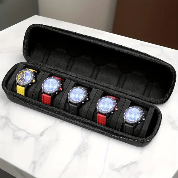 5-Slot Watch Case Hard Shell Black Travel Organizer - black