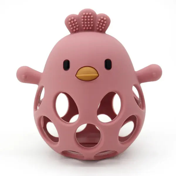 1PC Baby Silicone Teether Toy – Cartoon Chick Chew Training Toy for Infant Oral Care - 08-Dark Red
