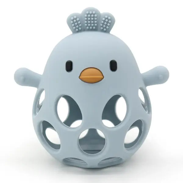 1PC Baby Silicone Teether Toy – Cartoon Chick Chew Training Toy for Infant Oral Care - 10-Dusty blue