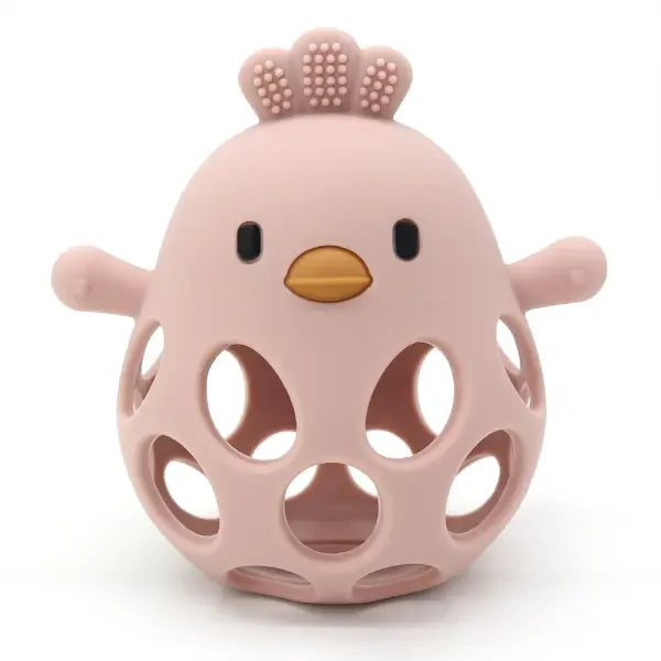 1PC Baby Silicone Teether Toy – Cartoon Chick Chew Training Toy for Infant Oral Care - 07-Rose pink
