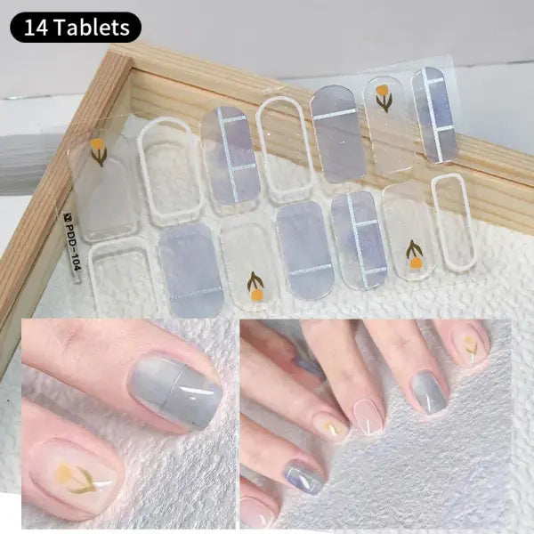 1pc DIY Baking-free Nail Stickers Long-Lasting Solid Color Fresh Flowers Christmas Autumn Nail Strips Patch Full Cover