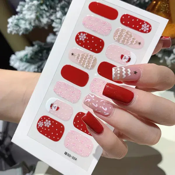 1pc DIY Baking-free Nail Stickers Long-Lasting Solid Color Fresh Flowers Christmas Autumn Nail Strips Patch Full Cover
