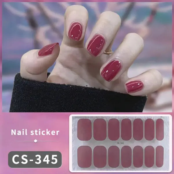 1pc DIY Baking-free Nail Stickers Long-Lasting Solid Color Fresh Flowers Christmas Autumn Nail Strips Patch Full Cover