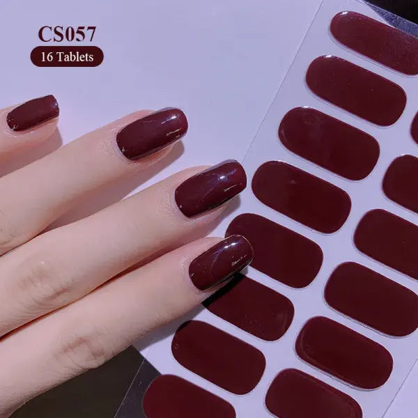 1pc DIY Baking-free Nail Stickers Long-Lasting Solid Color Fresh Flowers Christmas Autumn Nail Strips Patch Full Cover