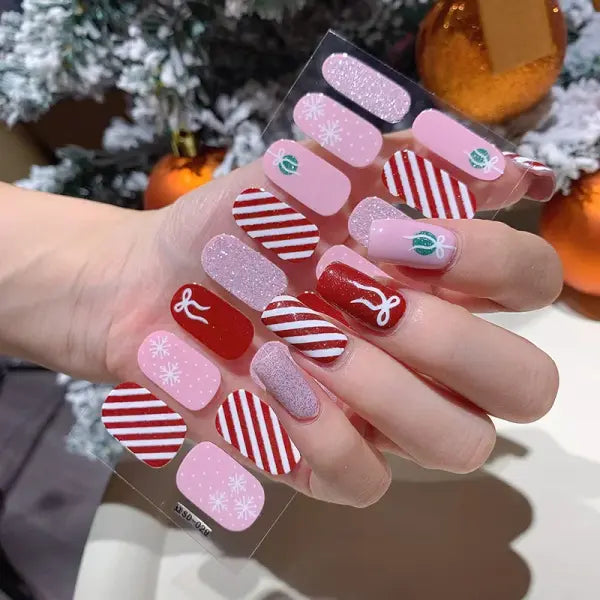 1pc DIY Baking-free Nail Stickers Long-Lasting Solid Color Fresh Flowers Christmas Autumn Nail Strips Patch Full Cover