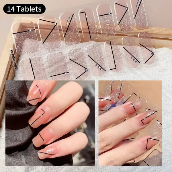 1pc DIY Baking-free Nail Stickers Long-Lasting Solid Color Fresh Flowers Christmas Autumn Nail Strips Patch Full Cover
