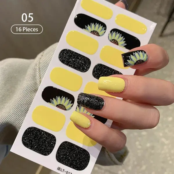 1pc DIY Baking-free Nail Stickers Long-Lasting Solid Color Fresh Flowers Christmas Autumn Nail Strips Patch Full Cover