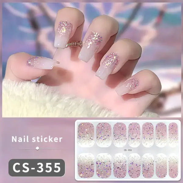 1pc DIY Baking-free Nail Stickers Long-Lasting Solid Color Fresh Flowers Christmas Autumn Nail Strips Patch Full Cover