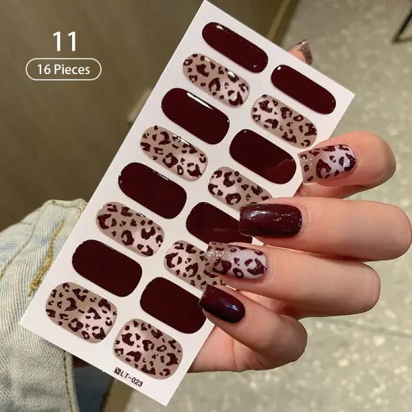 1pc DIY Baking-free Nail Stickers Long-Lasting Solid Color Fresh Flowers Christmas Autumn Nail Strips Patch Full Cover