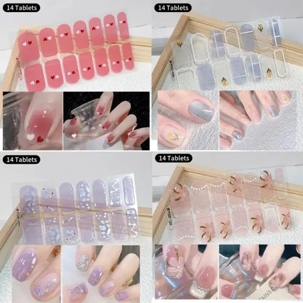 1pc DIY Baking-free Nail Stickers Long-Lasting Solid Color Fresh Flowers Christmas Autumn Nail Strips Patch Full Cover