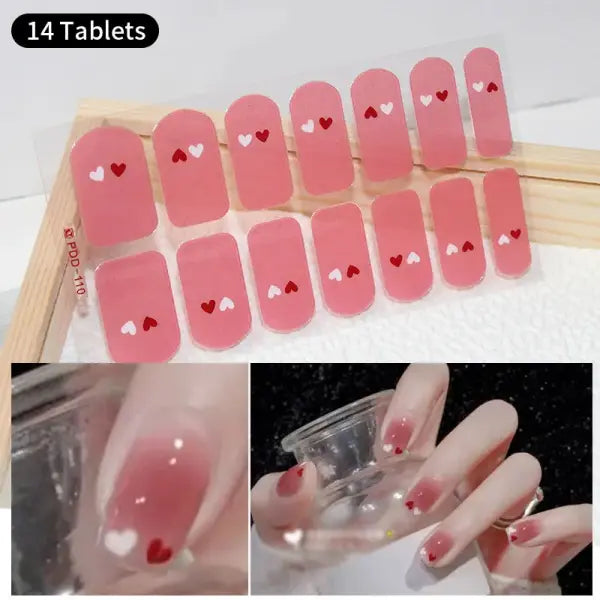 1pc DIY Baking-free Nail Stickers Long-Lasting Solid Color Fresh Flowers Christmas Autumn Nail Strips Patch Full Cover
