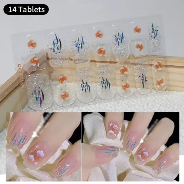 1pc DIY Baking-free Nail Stickers Long-Lasting Solid Color Fresh Flowers Christmas Autumn Nail Strips Patch Full Cover