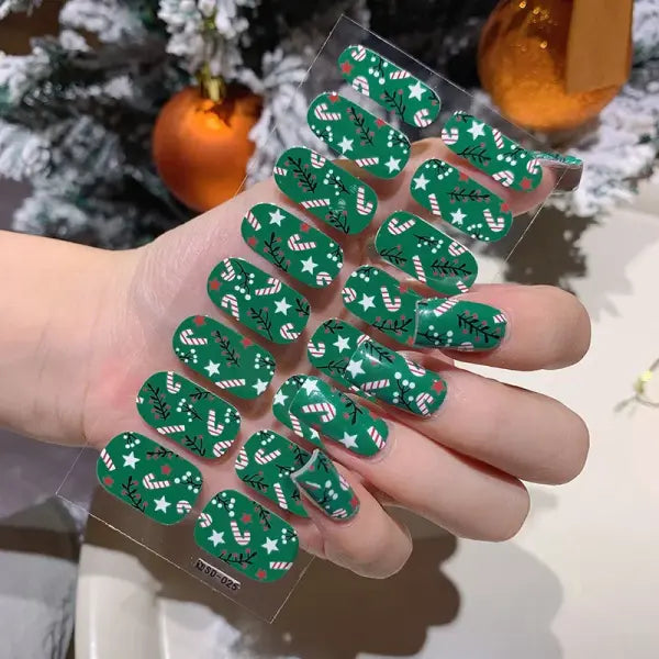 1pc DIY Baking-free Nail Stickers Long-Lasting Solid Color Fresh Flowers Christmas Autumn Nail Strips Patch Full Cover