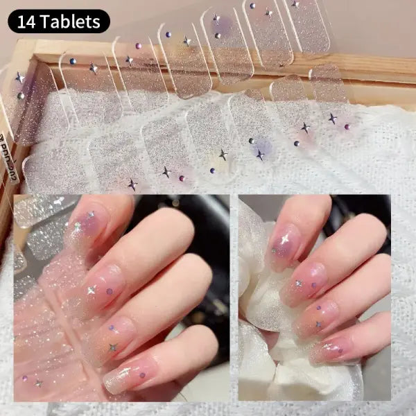 1pc DIY Baking-free Nail Stickers Long-Lasting Solid Color Fresh Flowers Christmas Autumn Nail Strips Patch Full Cover