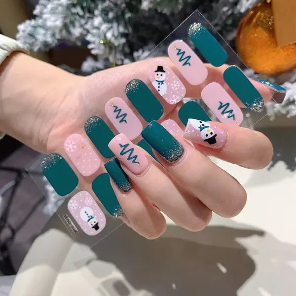 1pc DIY Baking-free Nail Stickers Long-Lasting Solid Color Fresh Flowers Christmas Autumn Nail Strips Patch Full Cover