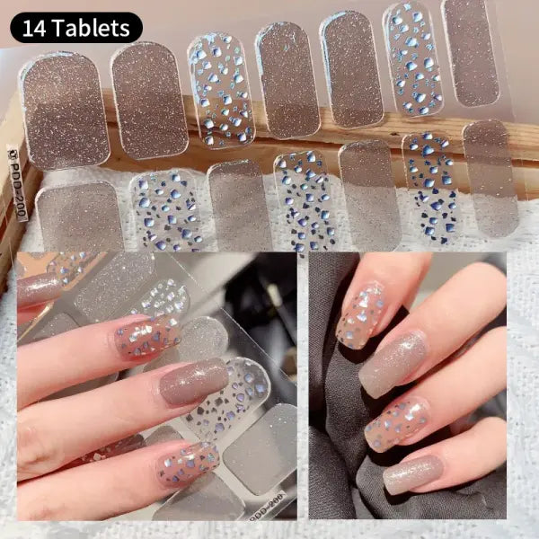 1pc DIY Baking-free Nail Stickers Long-Lasting Solid Color Fresh Flowers Christmas Autumn Nail Strips Patch Full Cover