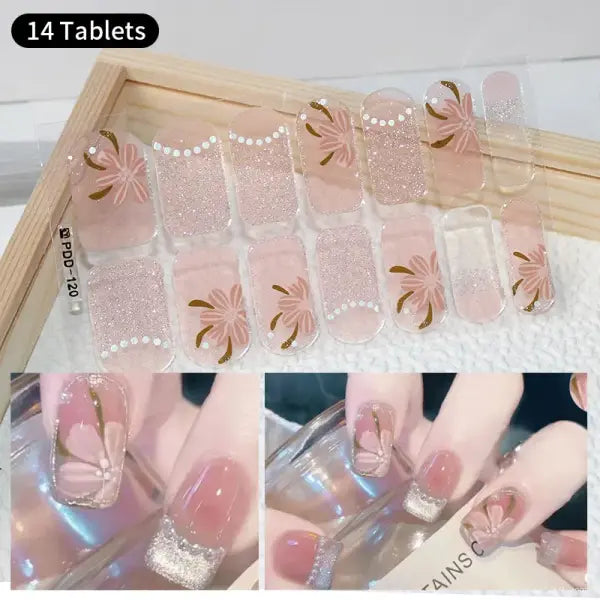1pc DIY Baking-free Nail Stickers Long-Lasting Solid Color Fresh Flowers Christmas Autumn Nail Strips Patch Full Cover