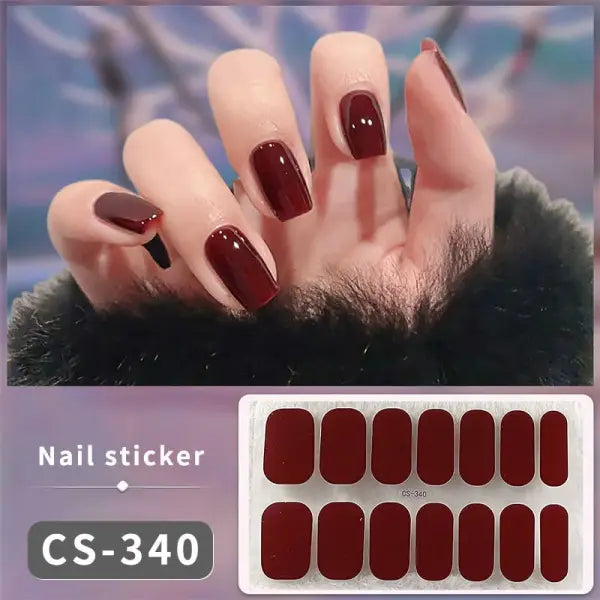1pc DIY Baking-free Nail Stickers Long-Lasting Solid Color Fresh Flowers Christmas Autumn Nail Strips Patch Full Cover