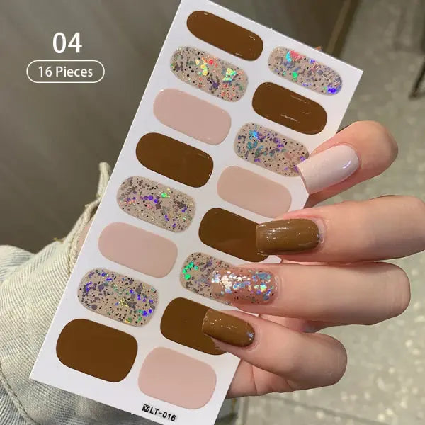 1pc DIY Baking-free Nail Stickers Long-Lasting Solid Color Fresh Flowers Christmas Autumn Nail Strips Patch Full Cover