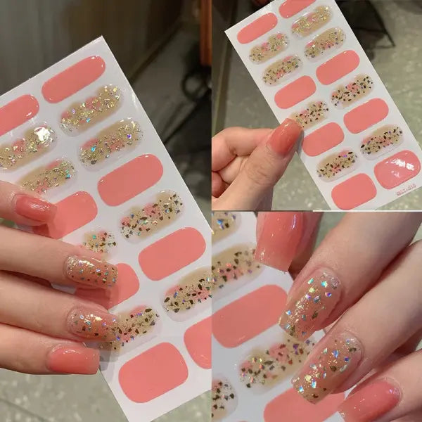 1pc DIY Baking-free Nail Stickers Long-Lasting Solid Color Fresh Flowers Christmas Autumn Nail Strips Patch Full Cover