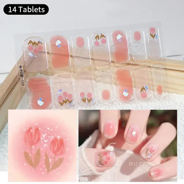 1pc DIY Baking-free Nail Stickers Long-Lasting Solid Color Fresh Flowers Christmas Autumn Nail Strips Patch Full Cover