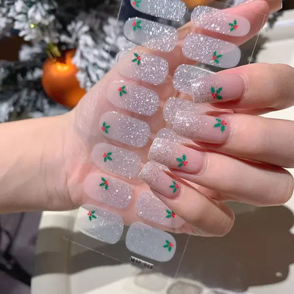 1pc DIY Baking-free Nail Stickers Long-Lasting Solid Color Fresh Flowers Christmas Autumn Nail Strips Patch Full Cover