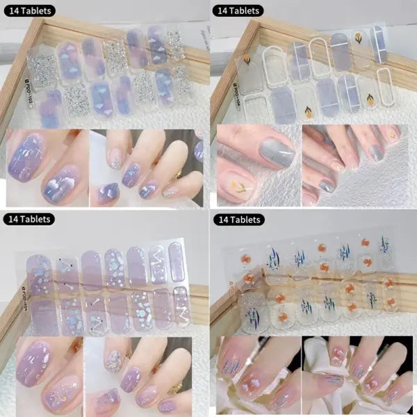 1pc DIY Baking-free Nail Stickers Long-Lasting Solid Color Fresh Flowers Christmas Autumn Nail Strips Patch Full Cover