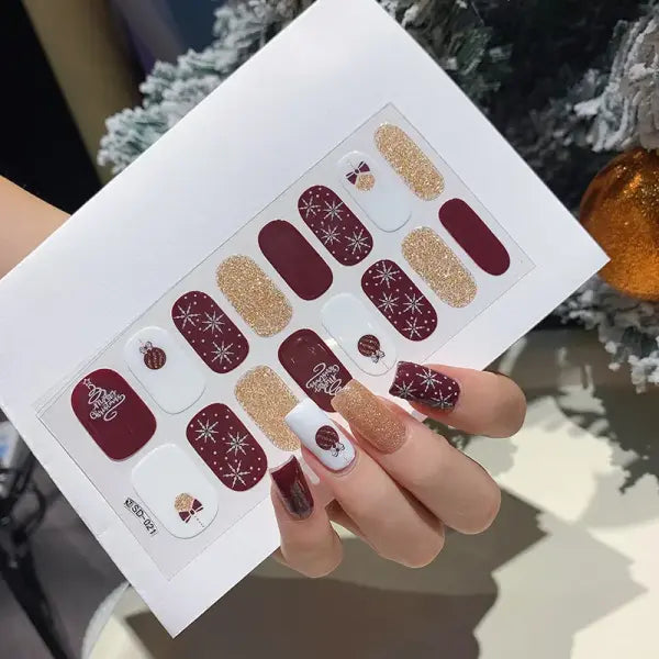 1pc DIY Baking-free Nail Stickers Long-Lasting Solid Color Fresh Flowers Christmas Autumn Nail Strips Patch Full Cover