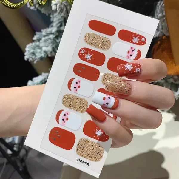 1pc DIY Baking-free Nail Stickers Long-Lasting Solid Color Fresh Flowers Christmas Autumn Nail Strips Patch Full Cover