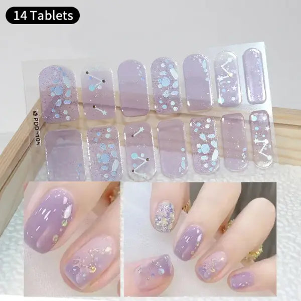 1pc DIY Baking-free Nail Stickers Long-Lasting Solid Color Fresh Flowers Christmas Autumn Nail Strips Patch Full Cover