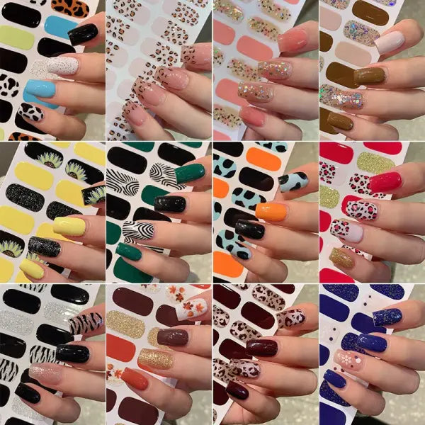 1pc DIY Baking-free Nail Stickers Long-Lasting Solid Color Fresh Flowers Christmas Autumn Nail Strips Patch Full Cover