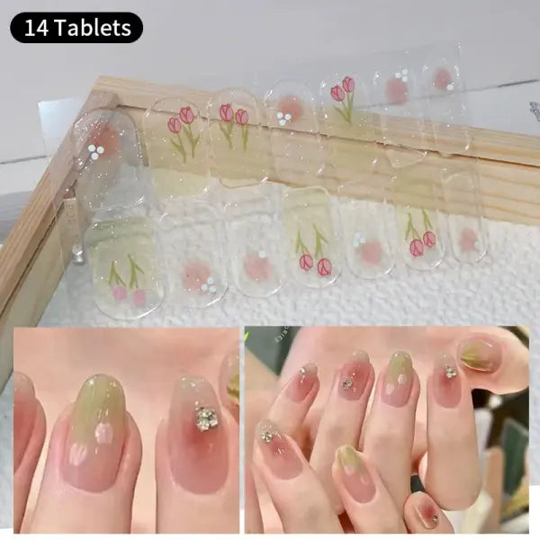 1pc DIY Baking-free Nail Stickers Long-Lasting Solid Color Fresh Flowers Christmas Autumn Nail Strips Patch Full Cover